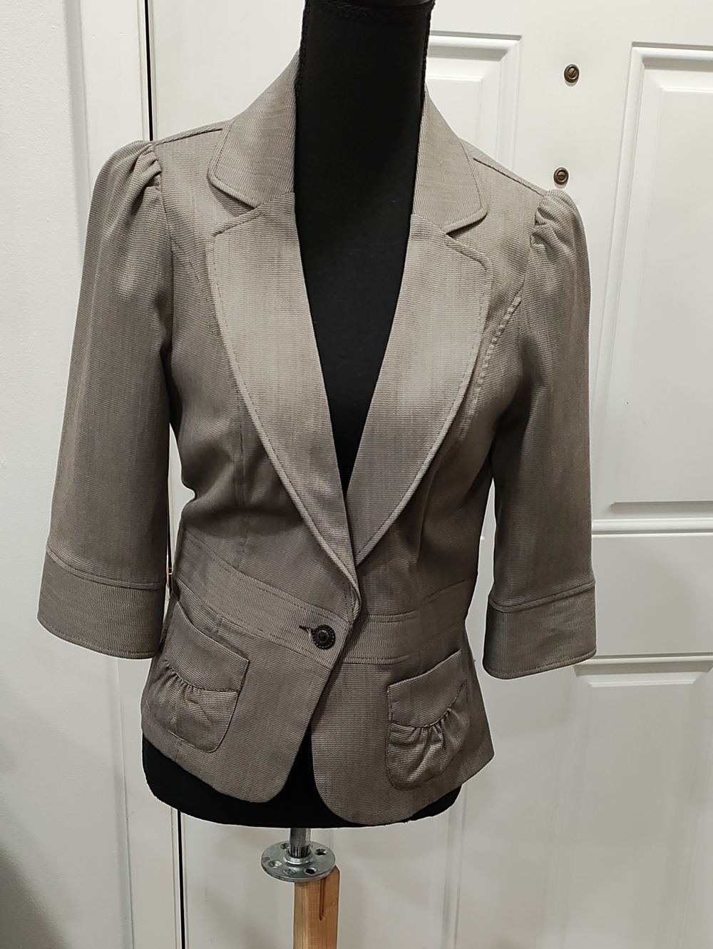 Apt. 9 Women's Taupe Single-Button Puff Shoulder Blazer